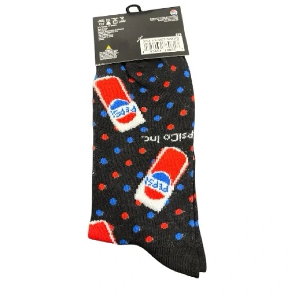 Pepsi Black Crew Socks with Red & Blue Can and Polka Design - Picture 2 of 3